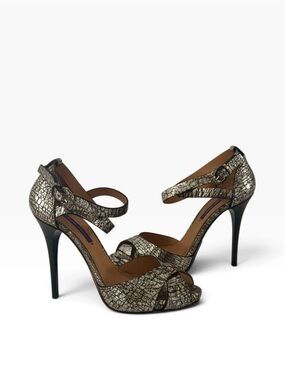 Ralph Lauren Purple Label Collection Crackled Metallic Silver Stiletto High Heel